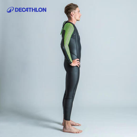 Decathlon surf suit men's one-piece neoprene swimsuit gelcoat waterproof mother-in-law outdoor non-sun warm thickened fluorescent grass green 44