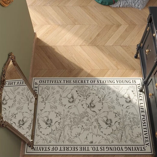 Yingzhu'er light luxury entry door floor mat, high-end foot mat, stain-resistant, no-wash PVC retro entry door mat, leather carpet cutting, medieval garden, curved 90X140CM, third generation texture leather