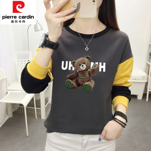 皮尔卡丹（pierre cardin）圆领女士卫衣2025新款春秋套头女款春秋薄款大尺码长袖上衣服女 湖绿6189 M 适合85-100斤