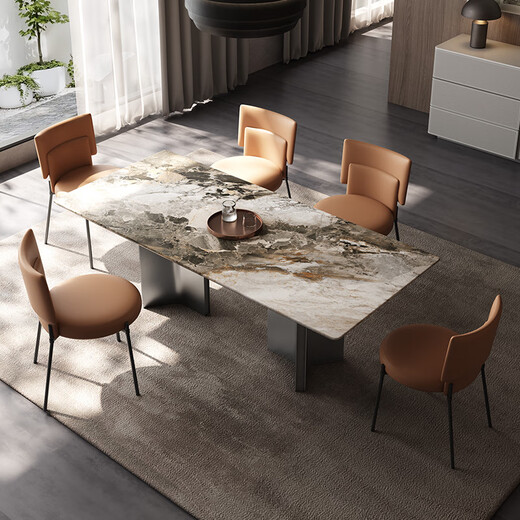 
Gaode Meiju New Pearl Italian Rock Table New Pearl 2025 new high-end minimalist dining table modern dining table chair combination 160*80 (New Pearl)+CY-724*4