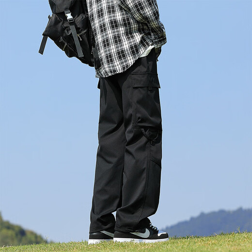 Dingfengbaoluo American workwear casual pants for men in autumn, lazy and loose, straight-leg assault long pants DFK72 black XL