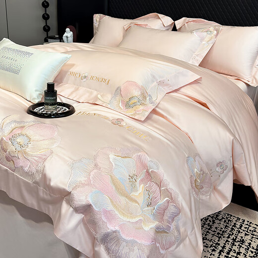 Mercury Series Light Luxury 200 Count Class A Long Staple Cotton Four-piece Set Pure Cotton Skin Friendly Sheets and Quilt Covers European Style Naked Sleeping Cotton Bedding Dell-Starry Blue 1.8 Meter Sheet Style Suitable for Quilt Core 200x230