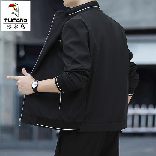 Woodpecker jacket men's business casual versatile autumn and winter new style young and middle-aged stand-up collar light luxury fashion plus velvet jacket men's Khaki XL recommended 120-145Jin Jin equals 0.5 kg