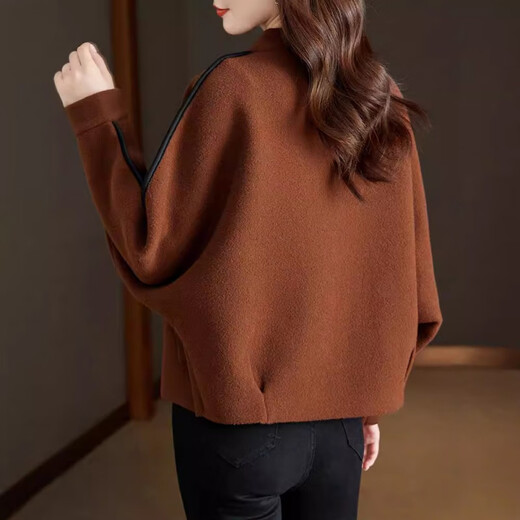 
Gemila spring and autumn coat women's short wool top loose cardigan wearing fashionable stand-up collar small fragrance jacket 12185 white L