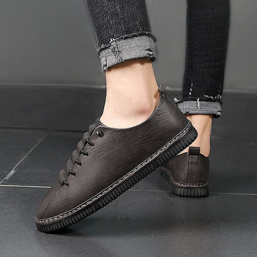 Changxiang Huili Boys 'Boys' Casual Shoes de cuero Nuevo estilo coreano de suela plana Versátiles Pedales de hombre lento de suela suave conduciendo Doudou Men's Shoes 9920 Brown Sports Code 41