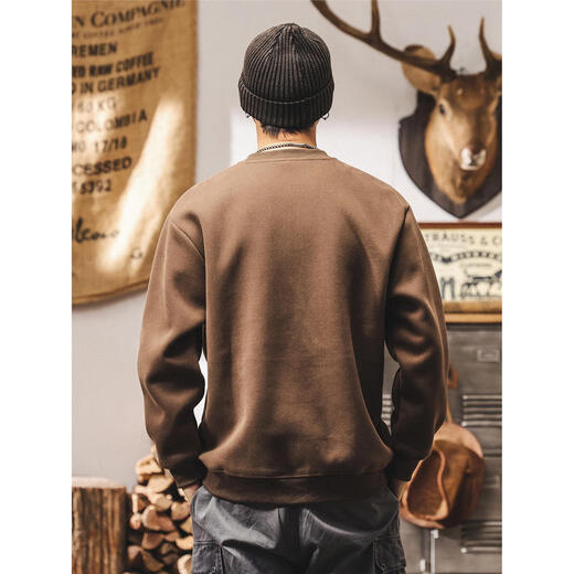 CK American retro heavyweight sweatshirt men's spring and autumn trendy Henry collar long-sleeved Polo shirt men's autumn and winter loose top Brown Brown M Suitable for 100-125 Jin Jin equals 0.5 kg