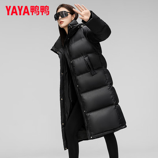 Yayaya Down Jacket for Women Long 2024 Winter New Fashionable Fashionable Capubido engrosado Chaqueta termal engrosada XJ Black L (165)