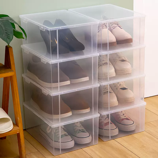 Yusenyi Thickened Shoe Box Flip Shoe Storage Folding Storage Box Simple Transparent Shoe Cabinet Plastic Shoe Rack Space-Saving Artifact 3 Pack (Transparent Visible Can Be Stacked for Storage)