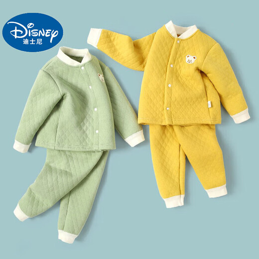迪士尼（Disney）新生儿套装宝宝保暖内衣婴儿衣服夹棉秋衣秋裤外穿加厚儿童秋冬季 粉色小熊(夹棉) 100 建议90-100cm1岁半-2岁cm