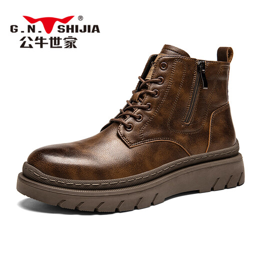 Familia Bull Botas de la familia Bull botas de hombre otoño e invierno cuero genuino estilo cremallera ropa de trabajo botas de cuero de caña alta suela gruesa cuero genuino botas Martin de alta gama negro 44