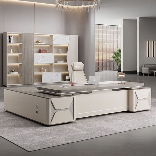 Boss desk office desk, simple and modern executive desk, light luxury office furniture, aluminum alloy with Bafangcai style decoration, 2.0 meters luxury double cabinets