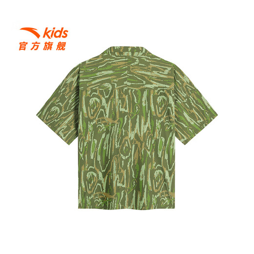 ANTA children's shirts for boys and girls 2024 spring and autumn new trendy full-print outdoor versatile shirt short leather green/full print-2 160 cm