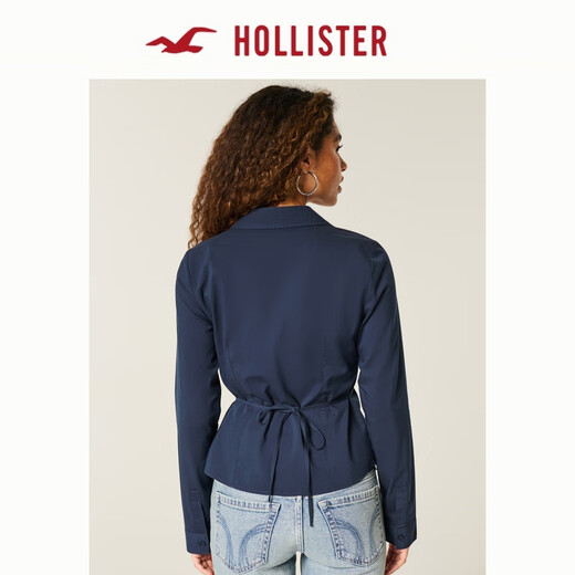 HOLLISTER25 New Autumn and Winter Y2K Hot Girl Slim Waist Belted Poplin Shirt Women's 340-5486 Navy Blue L (165/96A)