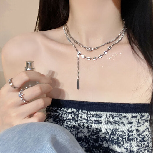 Luruo sterling silver necklace for women 2024 new light luxury niche high-end clavicle chain double layer stacked necklace that does not fade double layered pig nose necklace