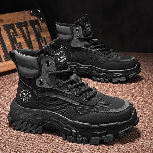 Zhenxi Martin Boots Herren Sommer dicker alleinerhöhenhöhe britischer High-Top-Arbeitsstiefel im Freien im Außenberufung von Anti-Slip-Wege-resistenten Arbeitsschuhen Schwarze Höhe von etwa 5 cm [Größe 41]