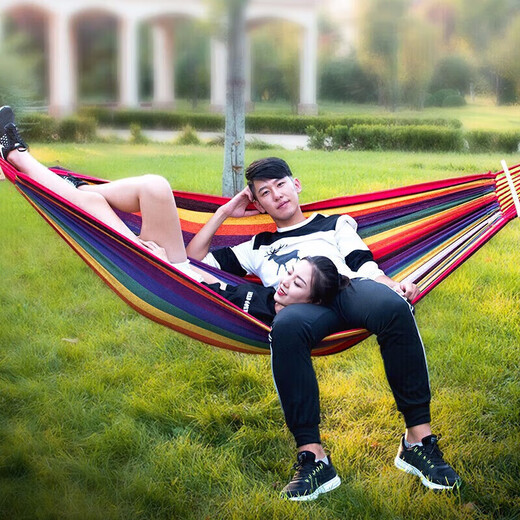 Suncojia outdoor hammock swing widened and thickened wooden pole anti-rollover double hammock dormitory hammock 2 meters * 1.5 meters