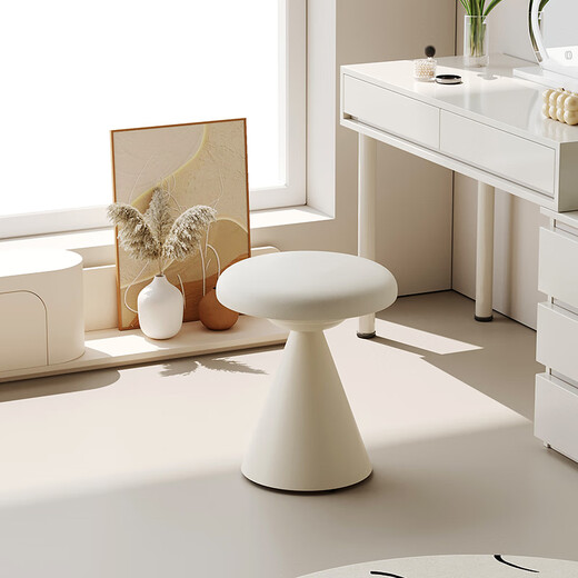 Yete Cream Style Dressing Stool Bedroom Home Dressing Stool Women's Simple Modern Small Household Space-Free Makeup Chair Cream White