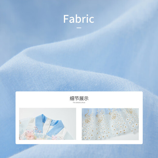 ASK JUNIOR Girls' Dress Summer Medium and Old Children's Retro Hanfu Skirt Thin Children's Short-Sleeved Mesh Princess Dress Blue