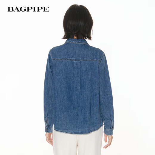Bagpipe Bagpipe 2025 Autumn New Dark Blue Retro Denim Shirt Women's Layered Small Shoulder Soft Top Denim Lan XS 150