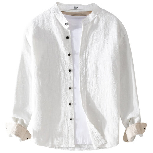 构致（GLOY&ZENITH）纯色苎麻长袖衬衫男新款透气棉麻休闲衬衣基础百搭亚麻外套简约 9896白色 XL 130-145斤