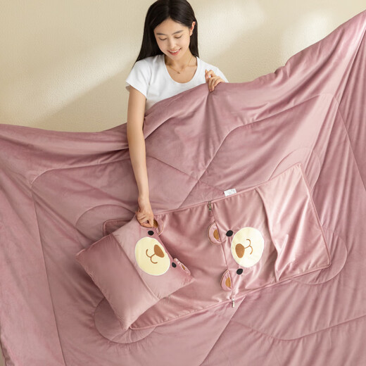 Hengyuanxiang Multifunctional Baby Velvet Pillow Quilt Two-in-One Car Pillow Blanket Nap Blanket Office Lunch Blanket Wombat-Bean Paste Color 50cm*50cm Expand 150*190cm