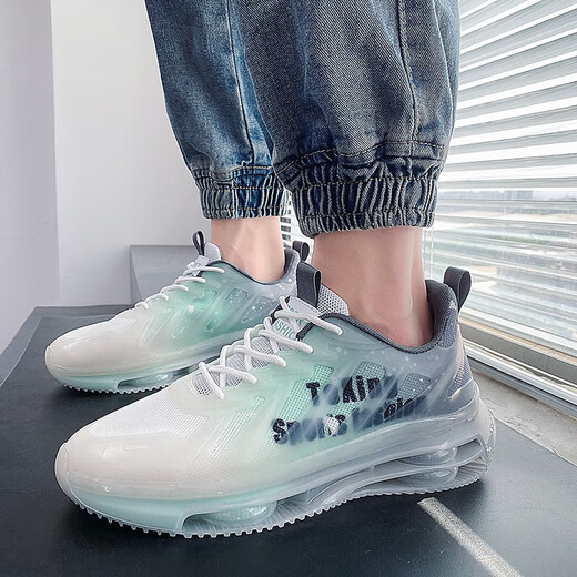 
GUQIAN men's shoes 2025 new sports and leisure running cushion shock-absorbing junior high school students' height-enhancing dad shoes trendy shoes for men TK757 gray-green 43 (265mm)