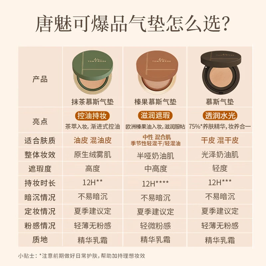 唐魅可TOM MARK抹茶慕斯气垫榛果气垫丝雾锁妆粉底霜遮瑕保湿持久不脱妆 慕斯气垫x替换芯 自然白#674