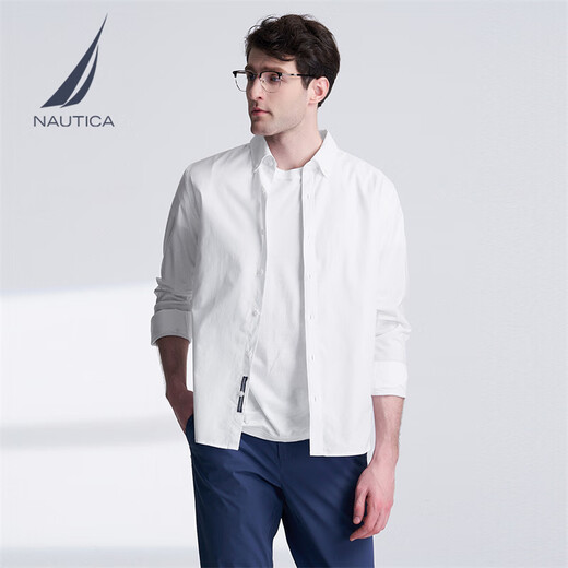 NAUTICA [Single-piece direct drop] Men's spring and summer cotton Oxford soft and comfortable casual long-sleeved shirt men's WE4102 white 1BW L