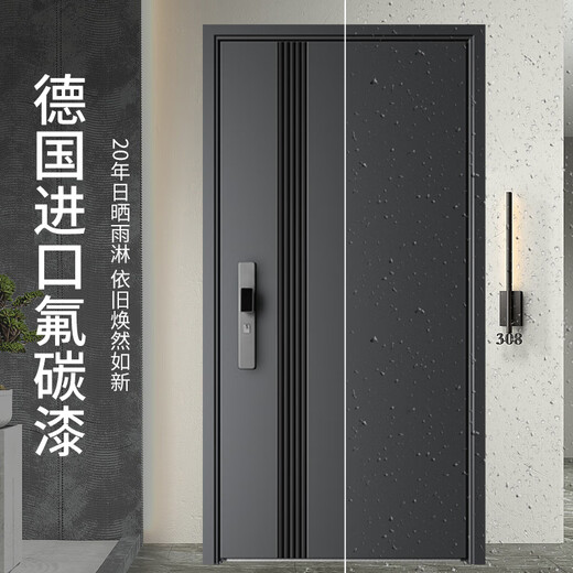 顾好甲级防盗门入户门＋单门子母门安全门+防撬暗铰链＋防火岩棉填充＋人脸识别智能锁 星空灰 2050*1050-2150*960 镶嵌式远程可视智能锁