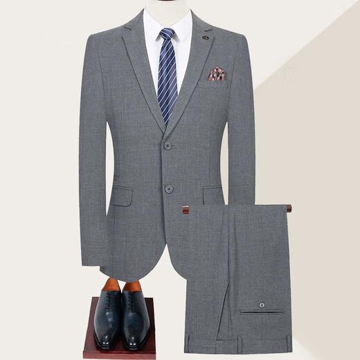 Angel Bird Business Suit Men's Four Seasons Middle-aged Men's Wedding Dress Wool Suit Men's Jacket 996 Gray XXS 165/84