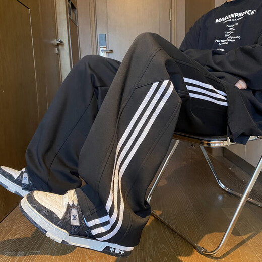 OEMG American sports casual pants for men and women in spring, autumn and winter trend brand retro straight pants loose wide-leg guard-style trousers white floral gray (high quality) L recommended 120-135Jin Jin equals 0.5 kg