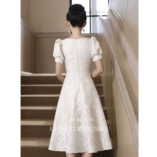 Seidler Evening Dress Light Luxury Niche High-end Engagement White Daily Wear Stunning Princess Dress Adult Ceremony Girl Host Off-White M (Recommended 96-105 Jin [Jin equals 0.5 kg])