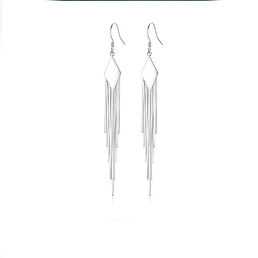 Jiuchangshi 99 sterling silver earrings for women, diamond-shaped tassel earrings, high-end, long and temperamental birthday gifts for girlfriend, 99 pure silver pair, weighing about 5g
