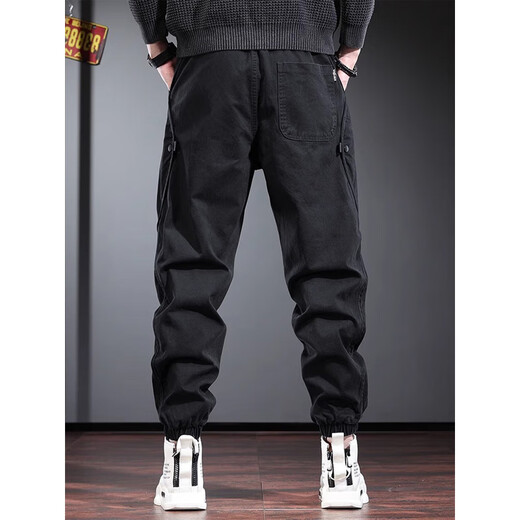 真维斯（Jeanswest）潮牌工装裤男春秋季新款宽松束脚裤子百搭男士休闲哈伦裤长裤 黑色 M （建议110-130斤）