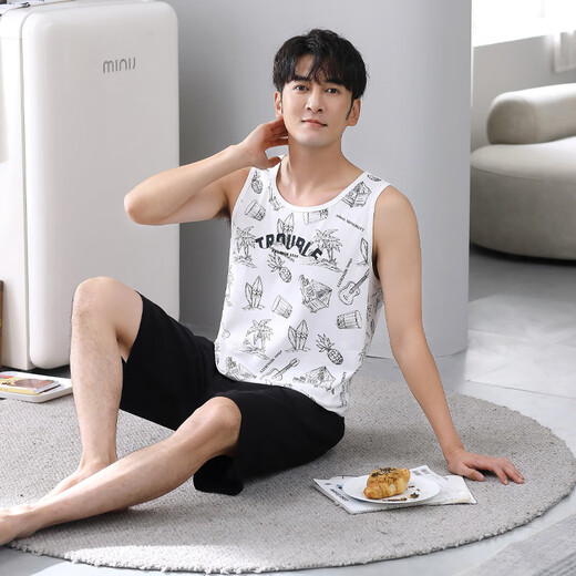
Modal pajamas men's summer new style modal sleeveless vest casual simple large size dad's home clothes can be worn outside suit 1049 white XL 140-160Jin [Jin equals 0.5 kg]