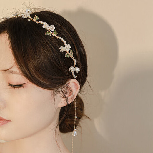 Bai Qixin's elegant lily of the valley flower headband, Chinese style forest fairy retro tassel headband, high-end exquisite flower headband, lily of the valley flower headband