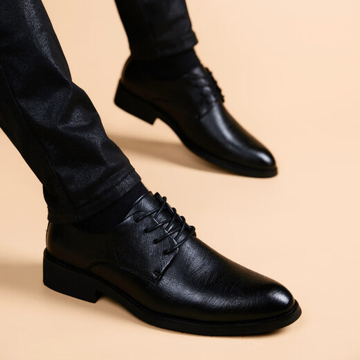 Platini Brand Lederschuhe Herren 2025 Neue koreanische Version Casual Inner Height erhöhen britische weiche Lederweiche Sohle atmungsaktiven Geschäftstage Formal Wear Herrenschuhe Schwarz [Normaler Stil] 40
