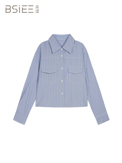 BSIEEBSiEE 2025 winter new classic striped casual pocket design lapel long-sleeved shirt Navy M