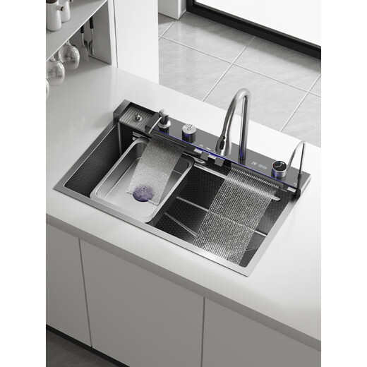 Hansgrohe thick 304 stainless steel waterfall sink large single-slot Raindance home kitchen handmade vegetable basin sink top Z16 75*46CM high-end multi-function digital water display