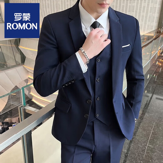 ROMON suit men's business casual slim suit professional formal small suit men's wedding dress jacket men's 522 black single button (suit + trousers) XL 175 110-125Jin Jin equals 0.5 kg