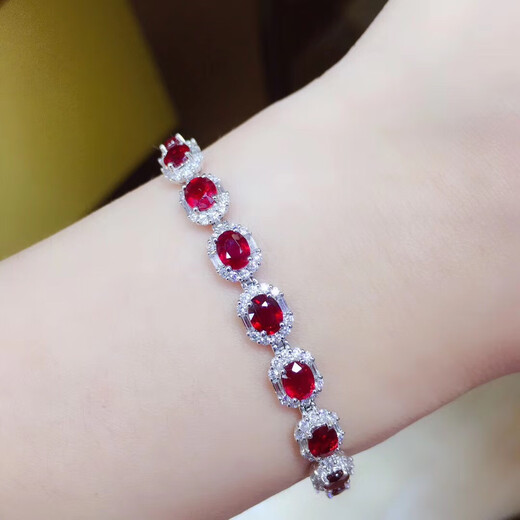 Yan's Burmese ruby bracelet 925 silver finely inlaid ring surface 3*4mm super multi-grain Valentine's Day gift