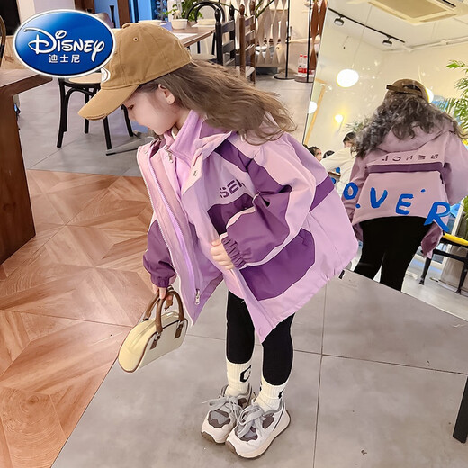 Джадка Disney Girls 'Three-в одном съемный 2024 Новые утолщенные топы для девочек Осенняя детская осенняя куртка Purple 130 см.