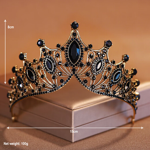 Shijun (SHIJUN) Baroque European and American Black Retro Crown Wedding Bride Headdress Gown Necklace Three-piece Set Wedding Jewelry Gift Black Crown Three-piece Set (Earing Style)