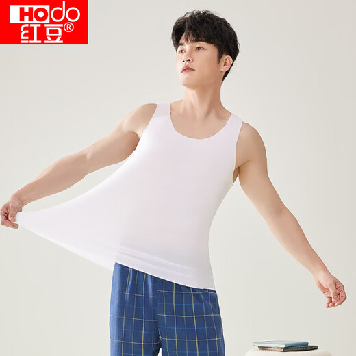 Red bean vest men's Xia Modal slim and markless base shirt men's round neck versatile sports vest pearl white 175