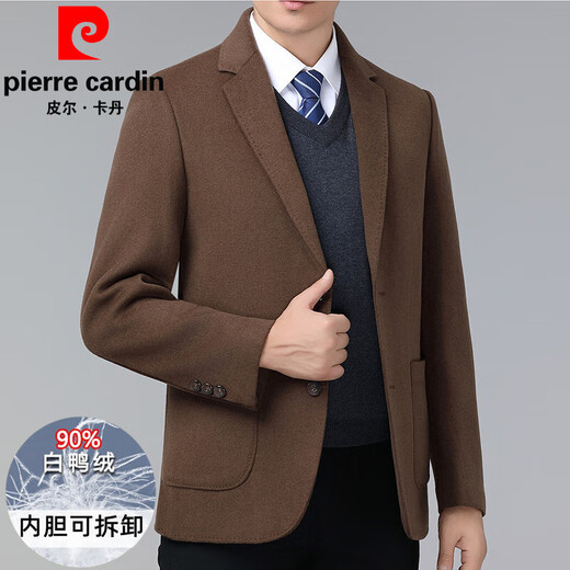 Pier Cardin Double face en laine de laine masculine manteau de laine masculin d'âge moyen et jeune entreprise décontractée Slim Cachemire court métrage kaki taille 170 [recommandé 100-125 Jin [Jin est égal à 0,5 kg]]]