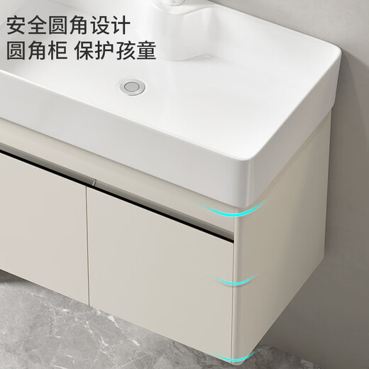 纽耐思新款奶油风圆角浴室柜陶瓷一体盆加深加宽小户型加厚不锈钢洗漱台 4837不锈钢吊柜+38普通美妆镜柜 （搭配上喷龙头+全套配件）