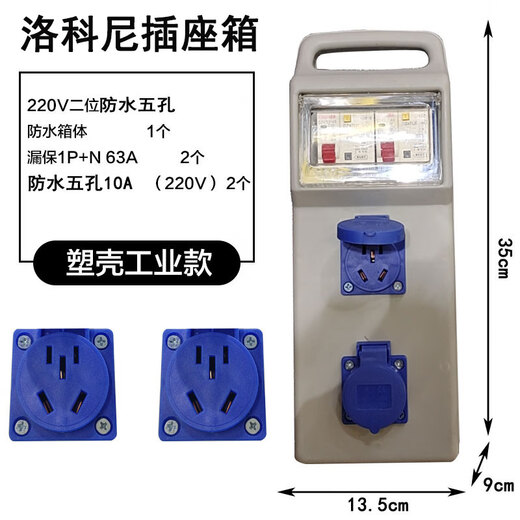 Portable waterproof and anti-fall construction site mobile three-level distribution box industrial socket socket with leakage protection 220V one machine and one gate small body 220V two-position waterproof five-hole (double leakage protection)