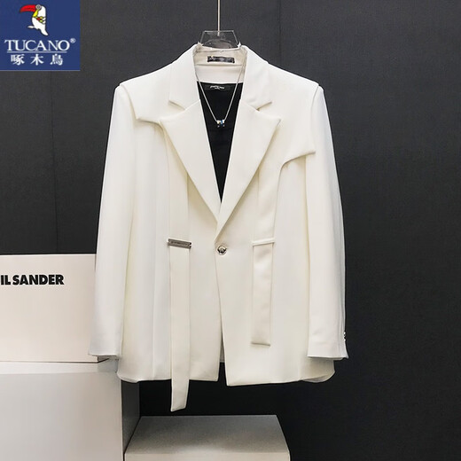 Woodpecker (TUCANO) Korean streamer design blazer men's Korean version street style versatile casual splicing suit white DK25 suit + pants L 130-145Jin Jin equals 0.5 kg