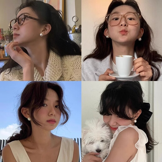 Lnieer Korean fever same style Shijia pearl earrings for women 999 pure silver celebrities Australian white ear piercing new earrings earrings Shijia pearl earrings 14mm 999 pure silver