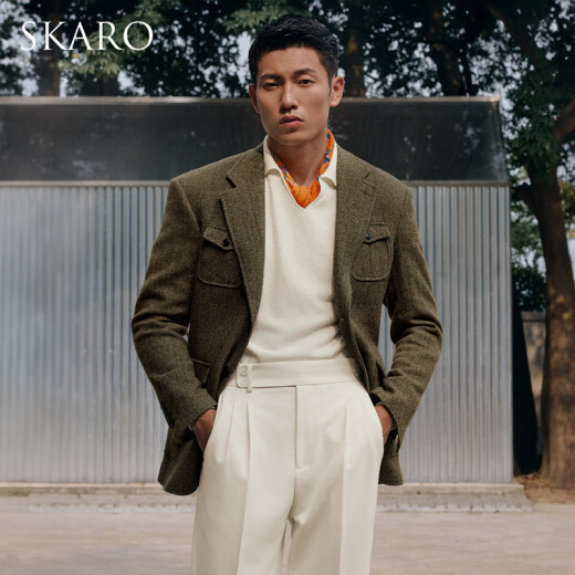 Skaro [lana pura pesada] chaqueta de traje de espigas de tweed para hombres en invierno